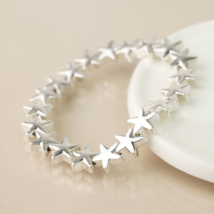 Silver Plated Worn Stars Stretch Bracelet