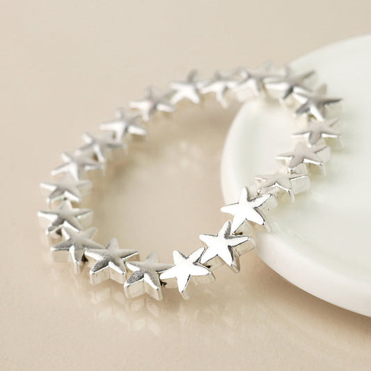 Silver Plated Worn Stars Stretch Bracelet