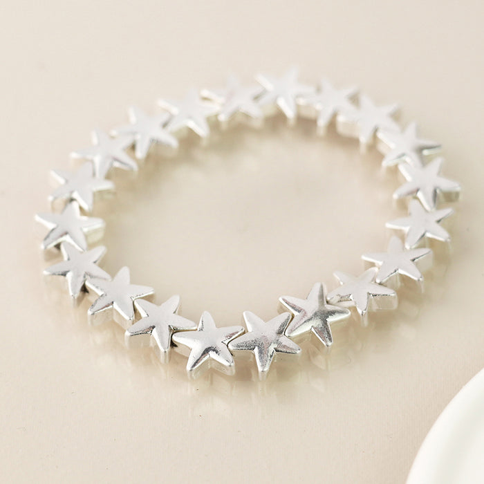 Silver Plated Worn Stars Stretch Bracelet