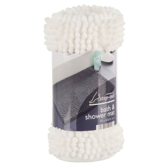 Step-Out Bath & Shower Mat Shaggy Noodle Pile Fibre Non-Slip 40 x 60cm / White
