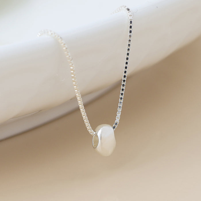 Sterling Silver Smooth Bean on Fine Box Chain Slider Necklace