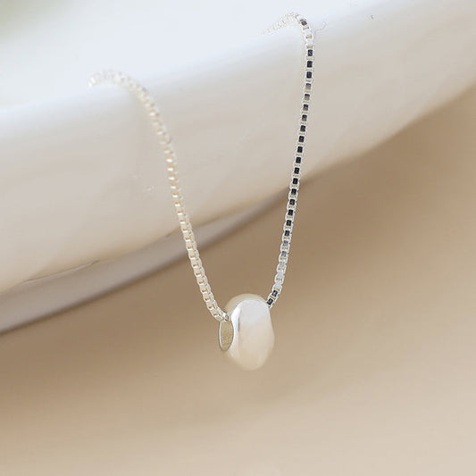 Sterling Silver Smooth Bean on Fine Box Chain Slider Necklace