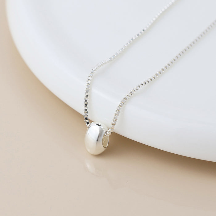 Sterling Silver Smooth Bean on Fine Box Chain Slider Necklace