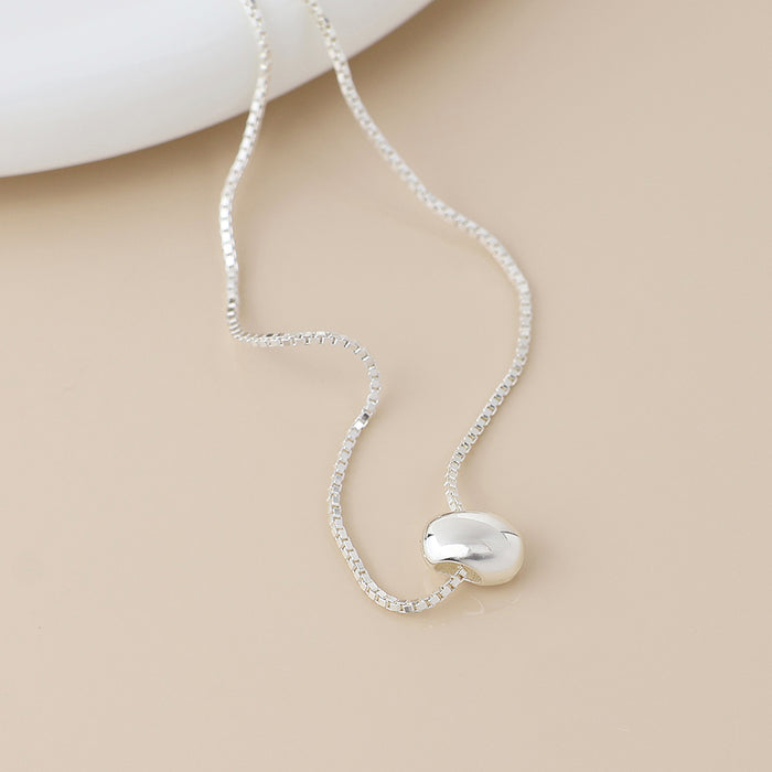 Sterling Silver Smooth Bean on Fine Box Chain Slider Necklace