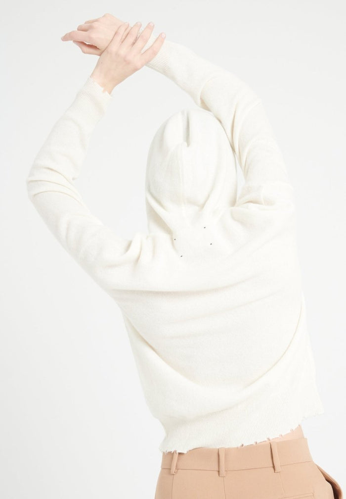 MIA 16 Sweat à capuche en cachemire avec finitions ciselées blanc écru