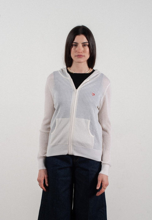 Sweat à capuche femme en cachemire et laine ajouré ultrafin blanc - FRIDA 9
