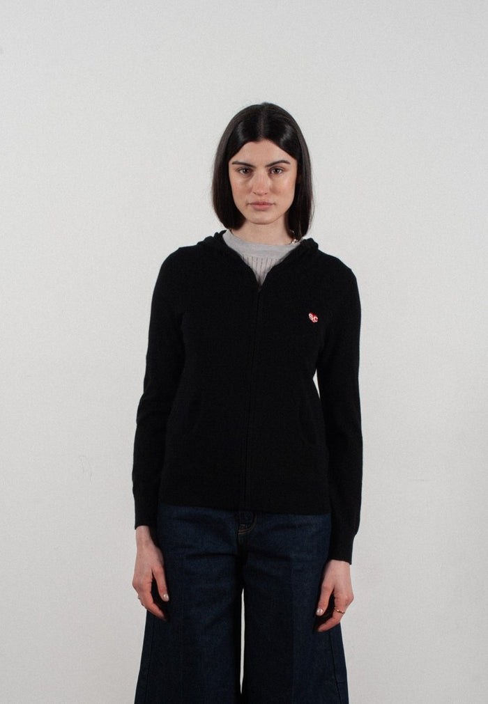 Sweat à capuche femme en cachemire et laine ultrafin noir - FRIDA 11
