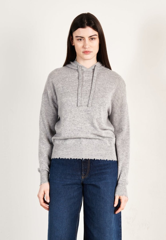 Sweat à capuche cachemire gris clair femme - MIA 16
