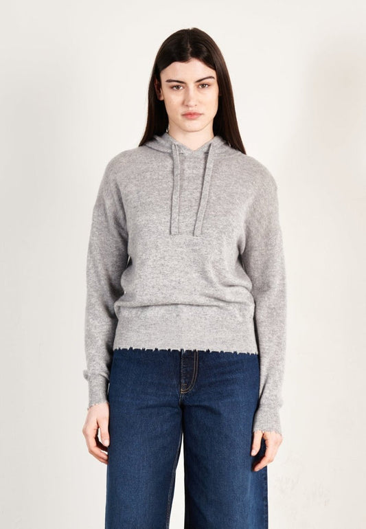 Sweat à capuche cachemire gris clair femme - MIA 16