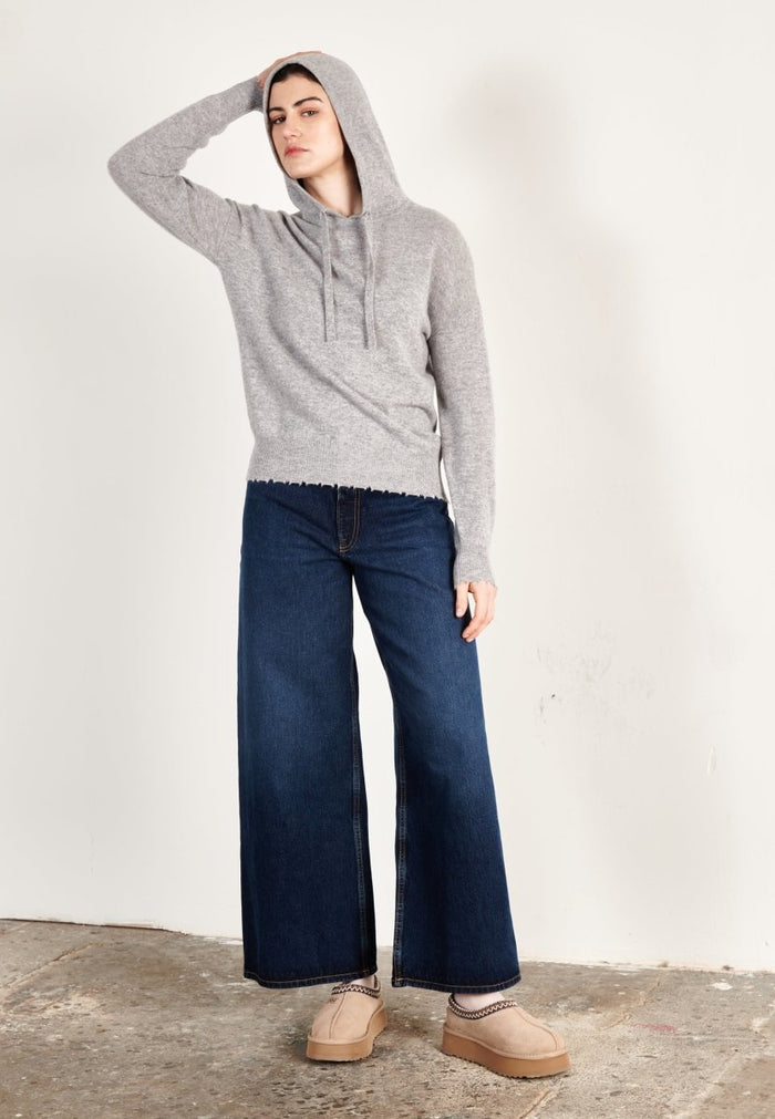 Sweat à capuche cachemire gris clair femme - MIA 16