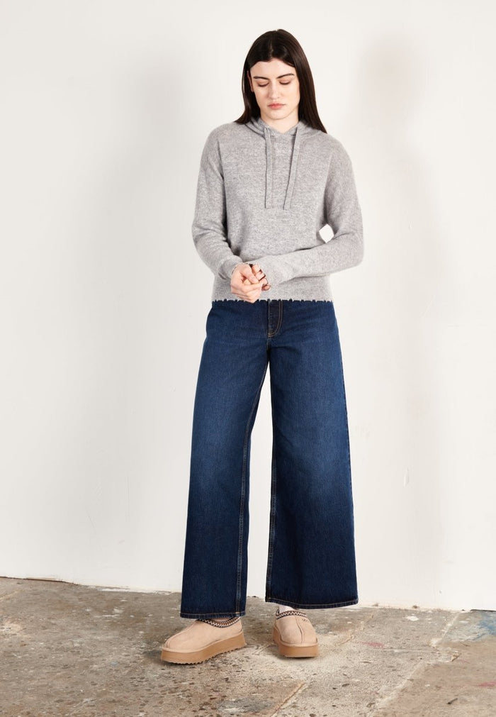 Sweat à capuche cachemire gris clair femme - MIA 16
