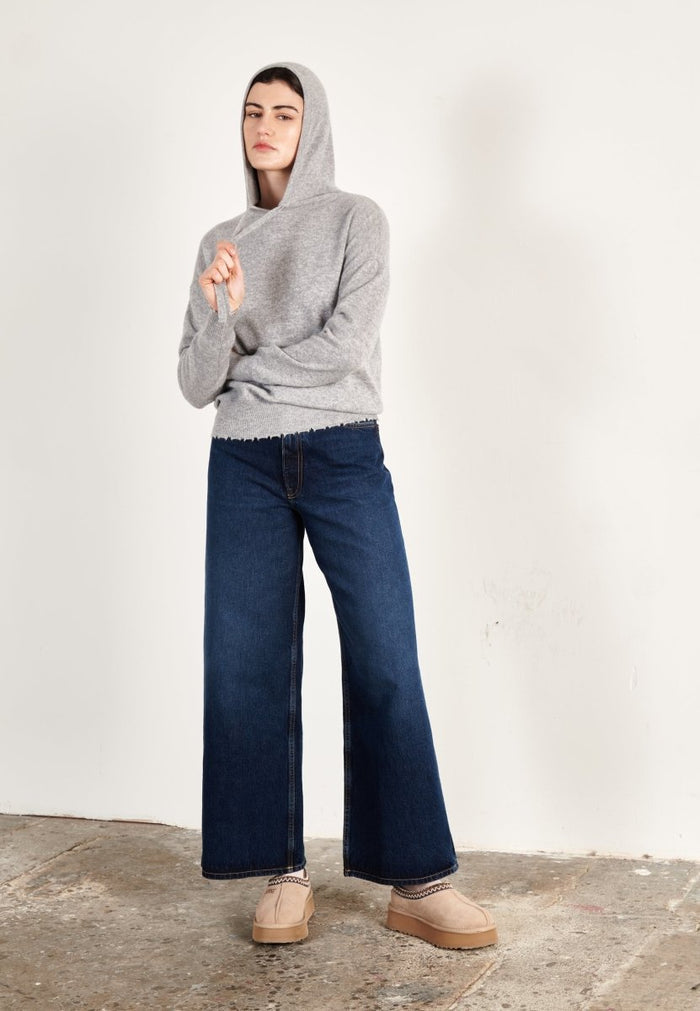 Sweat à capuche cachemire gris clair femme - MIA 16