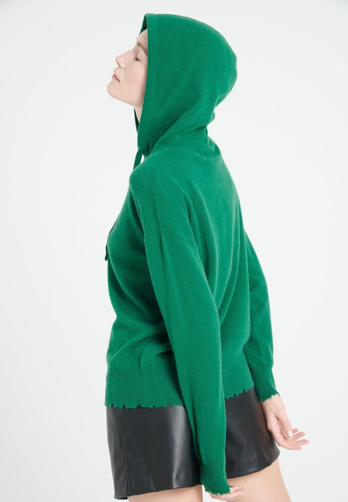 MIA 16 Sweat à capuche en cachemire avec finitions ciselées vert émeraude