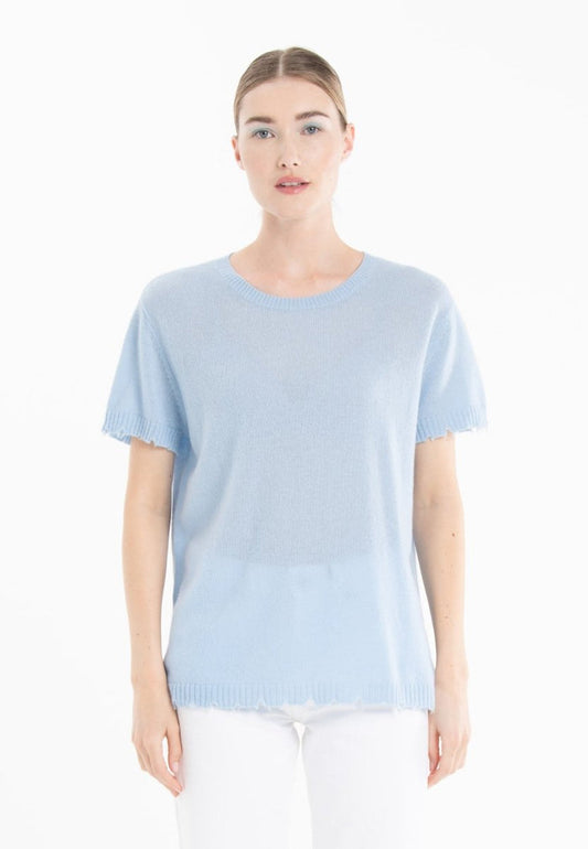 T-shirt col rond cachemire baby blue femme - AVA 6