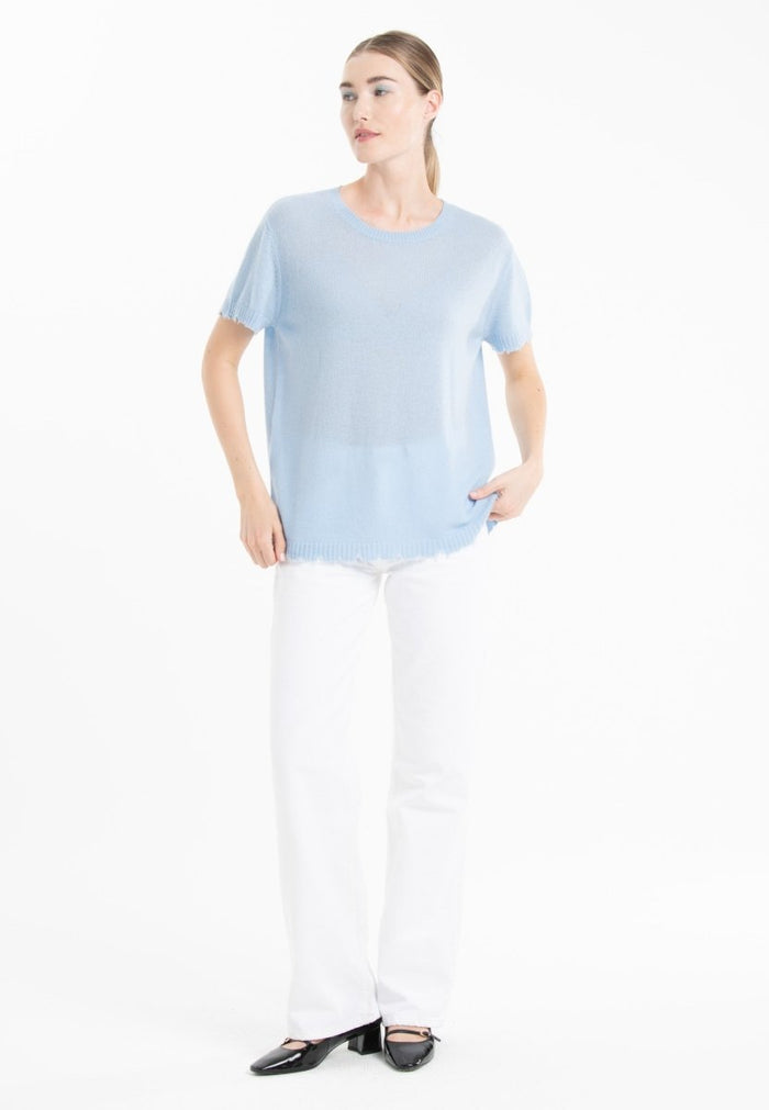 T-shirt col rond cachemire baby blue femme - AVA 6