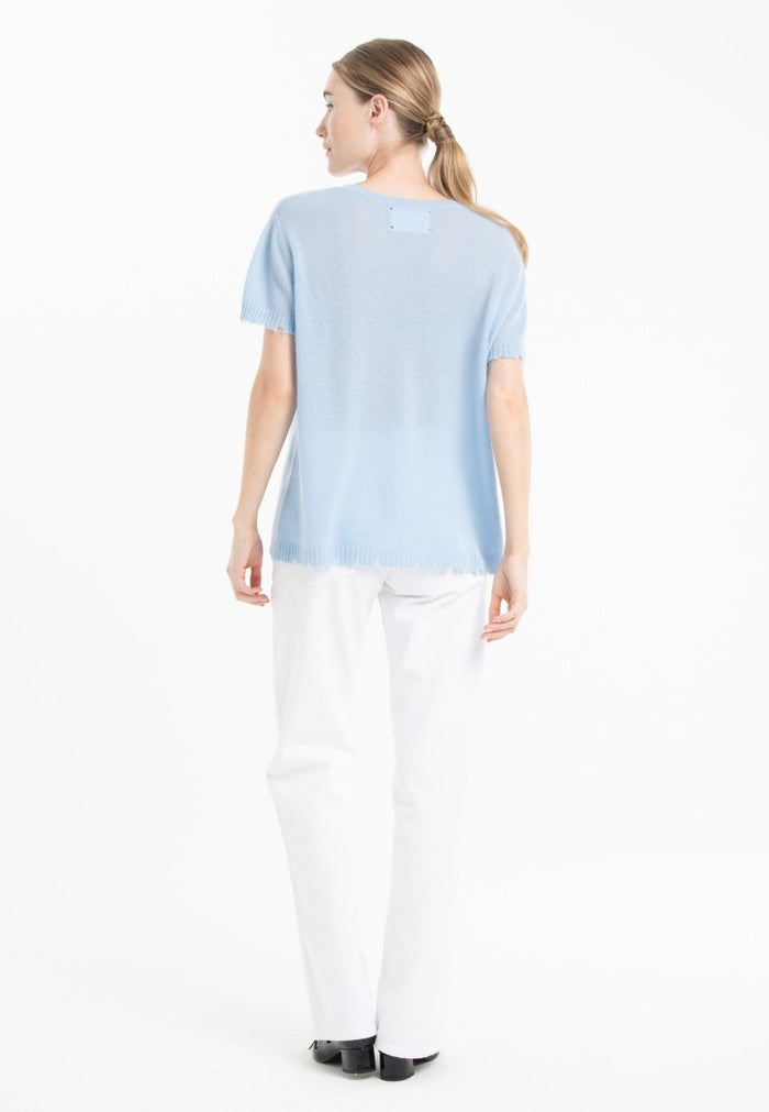 T-shirt col rond cachemire baby blue femme - AVA 6