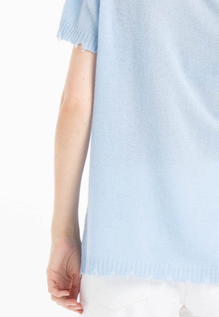 T-shirt col rond cachemire baby blue femme - AVA 6