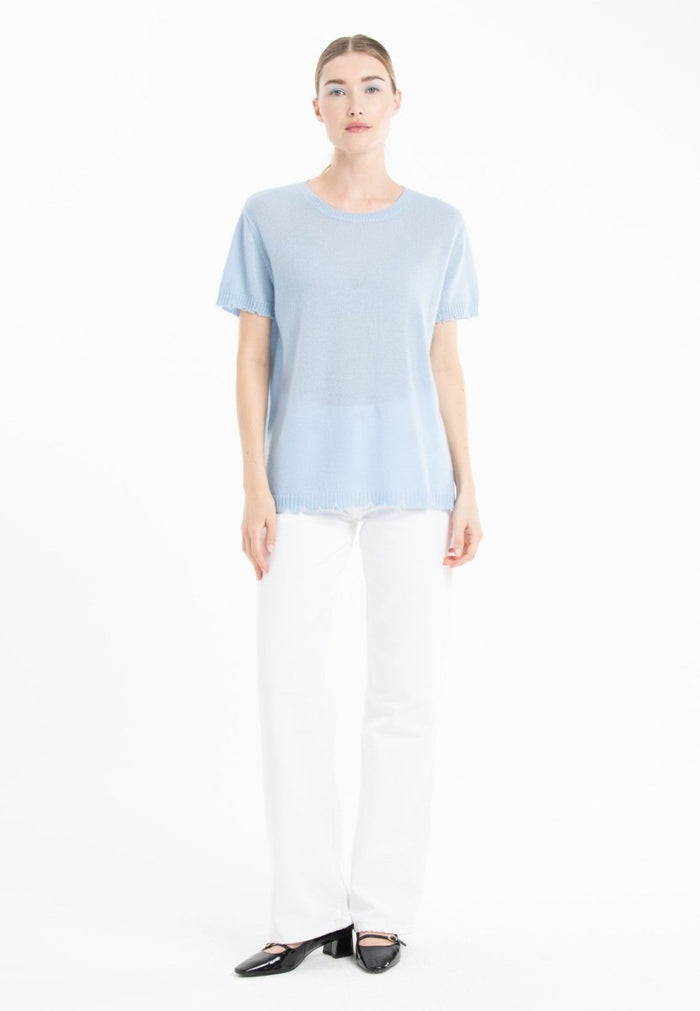 T-shirt col rond cachemire baby blue femme - AVA 6