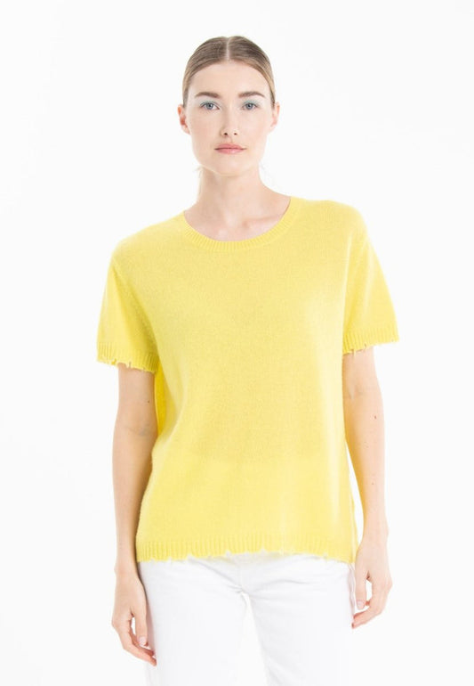 T-shirt col rond cachemire jaune fluo femme - AVA 6