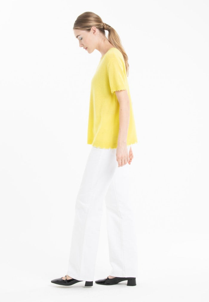 T-shirt col rond cachemire jaune fluo femme - AVA 6