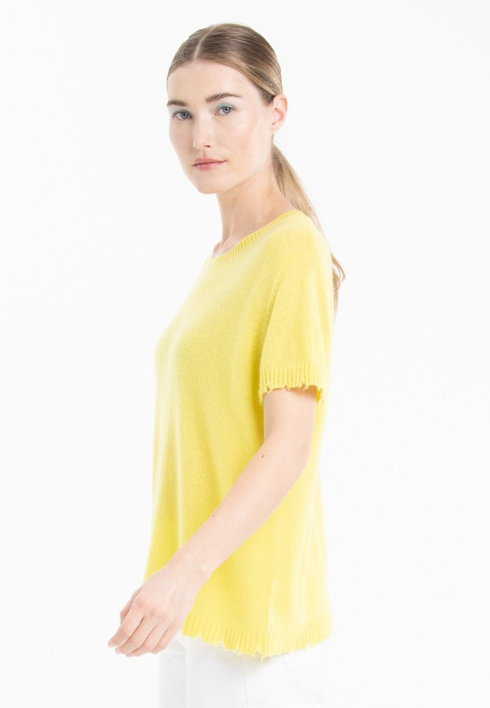 T-shirt col rond cachemire jaune fluo femme - AVA 6