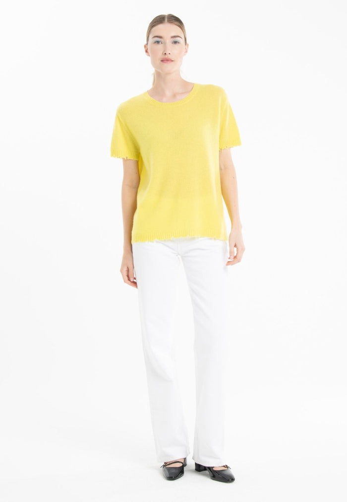 T-shirt col rond cachemire jaune fluo femme - AVA 6