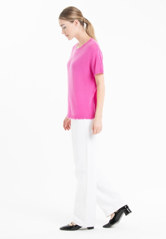 T-shirt col rond cachemire rose barbie femme - AVA 6