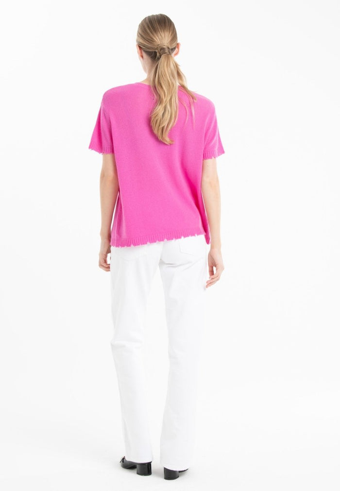 T-shirt col rond cachemire rose barbie femme - AVA 6