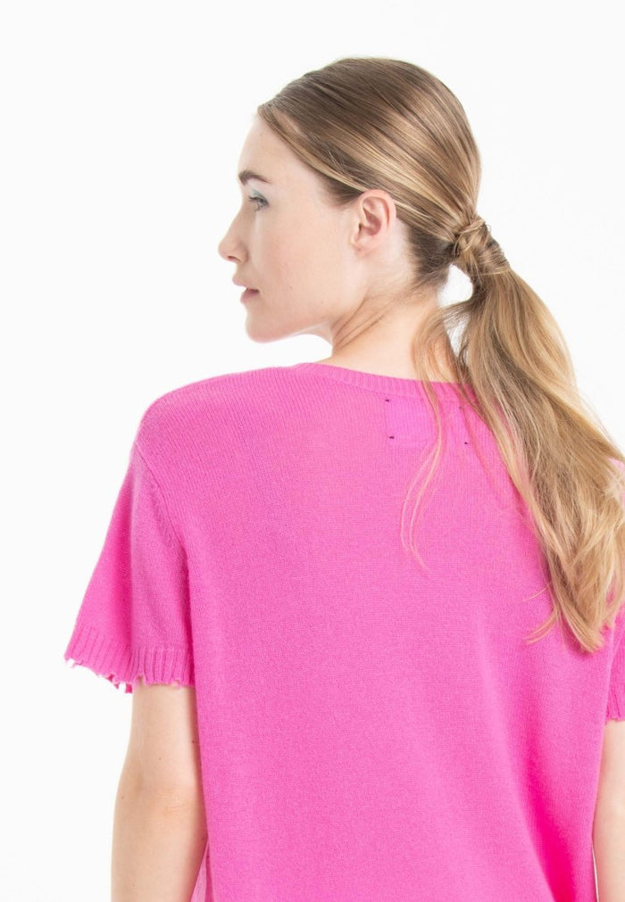 T-shirt col rond cachemire rose barbie femme - AVA 6