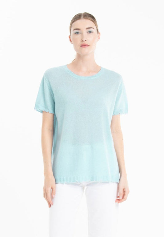 T-shirt col rond cachemire turquoise femme - AVA 6
