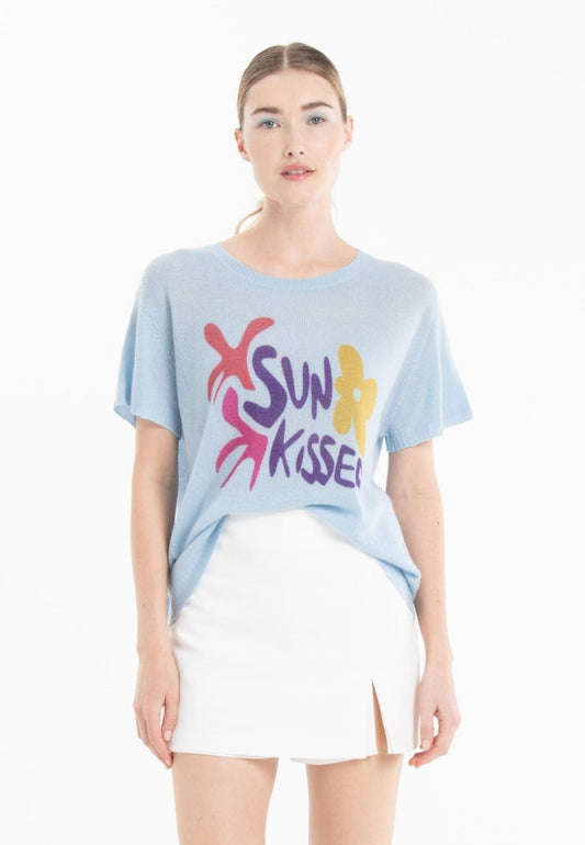 T-shirt col rond cachemire baby blue imprimé femme - KELLY 18