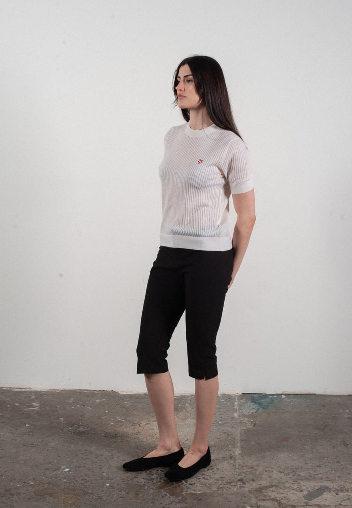 T-shirt col rond manches courtes femme en cachemire et laine ajouré ultrafin blanc - FRIDA 8