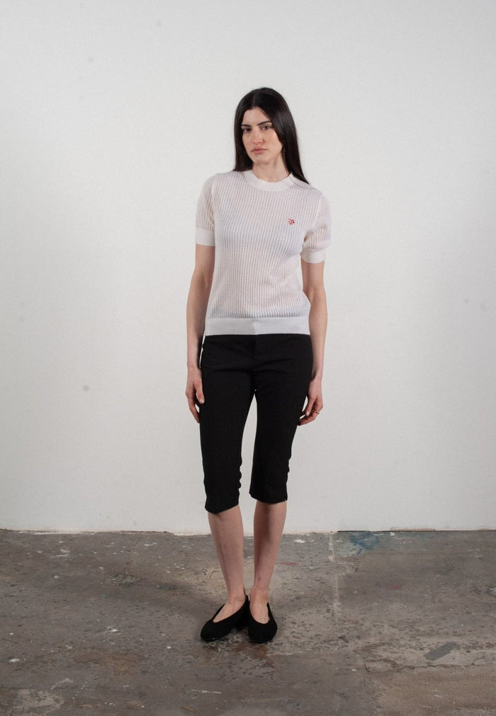 T-shirt col rond manches courtes femme en cachemire et laine ajouré ultrafin blanc - FRIDA 8