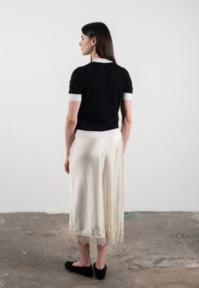 T-shirt col rond manches courtes femme en cachemire et laine ultrafin noir & blanc - FRIDA 12