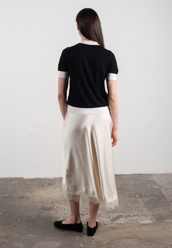 T-shirt col rond manches courtes femme en cachemire et laine ultrafin noir & blanc - FRIDA 12