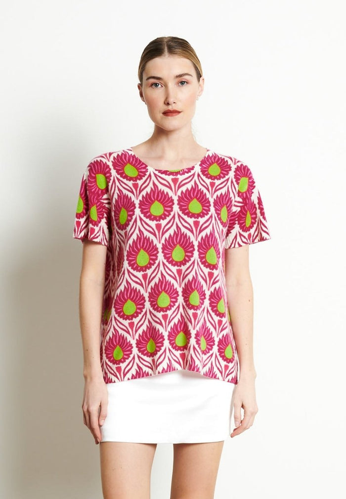 RIA 12 T-shirt col rond Imprimé floral en cachemire blanc écru