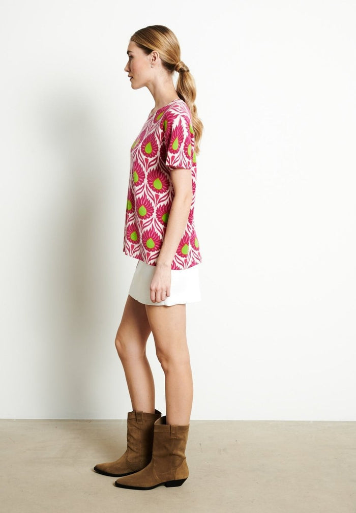 RIA 12 T-shirt col rond Imprimé floral en cachemire blanc écru