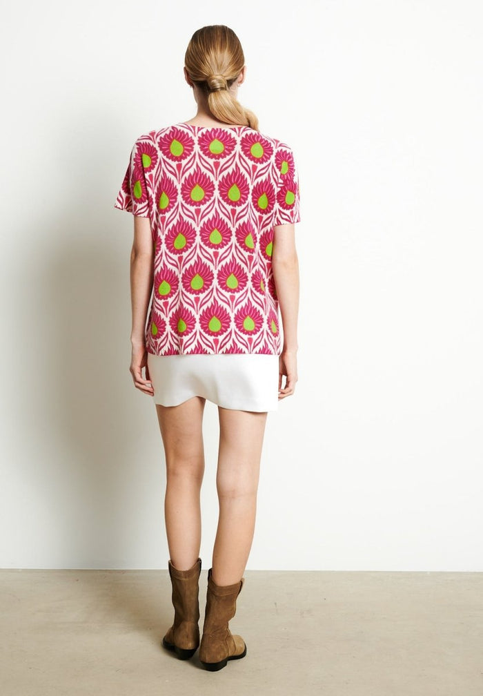 RIA 12 T-shirt col rond Imprimé floral en cachemire blanc écru