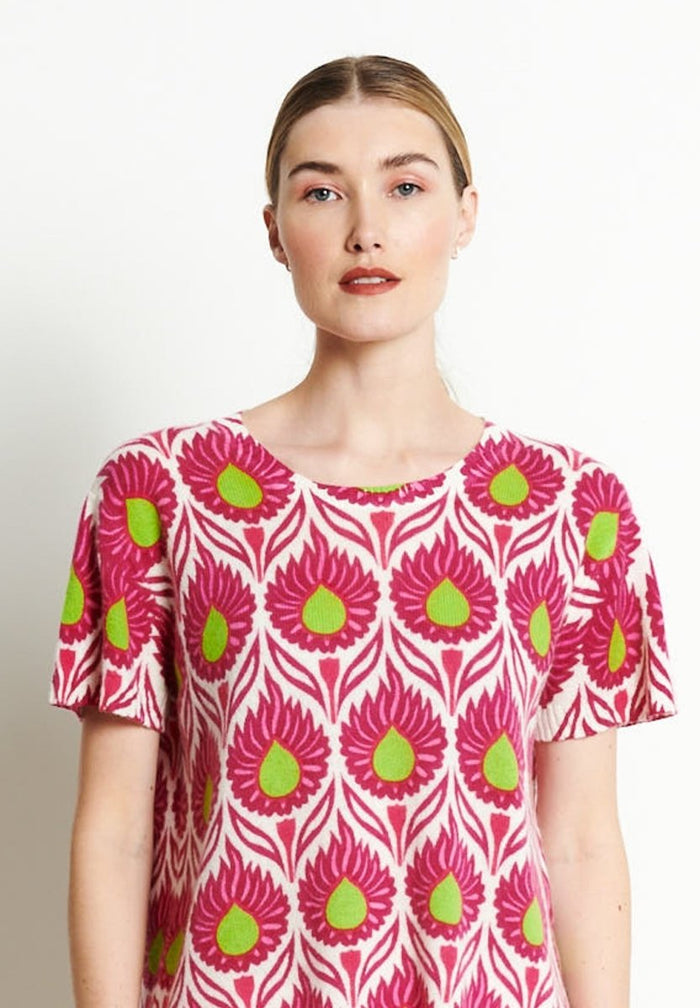 RIA 12 T-shirt col rond Imprimé floral en cachemire blanc écru