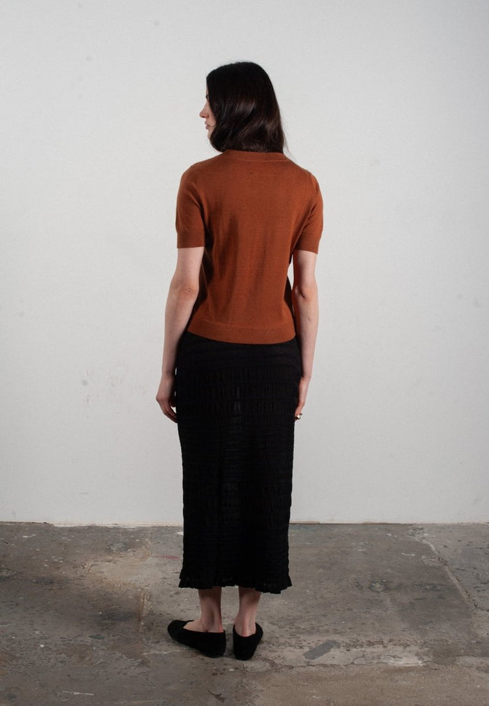 T-shirt col V manches courtes femme en cachemire et laine ultrafin marron clair - FRIDA 10