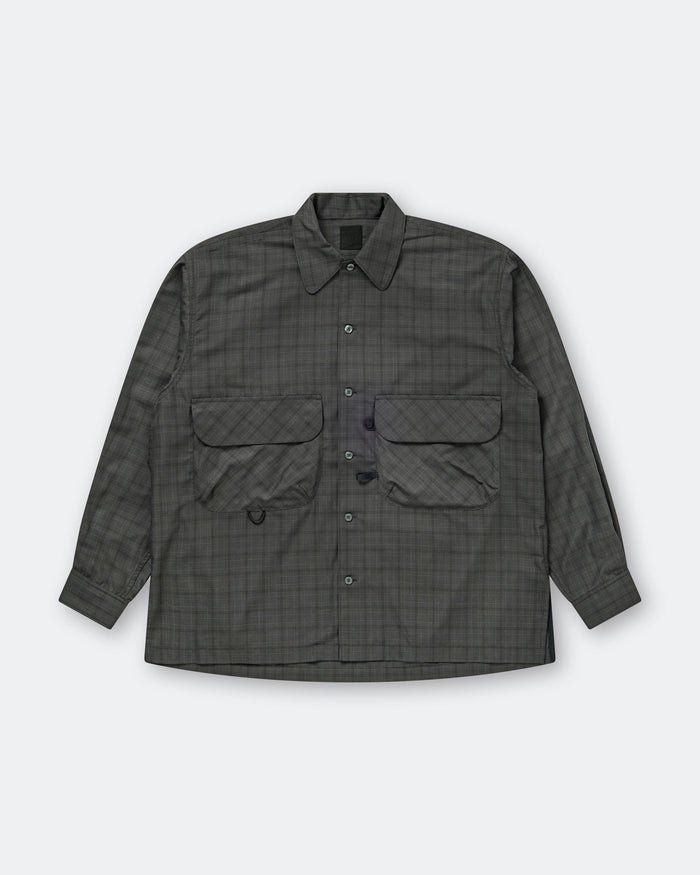 Tech Sports Open Collar Shirt L/S - Nova Check Charcoal Grey