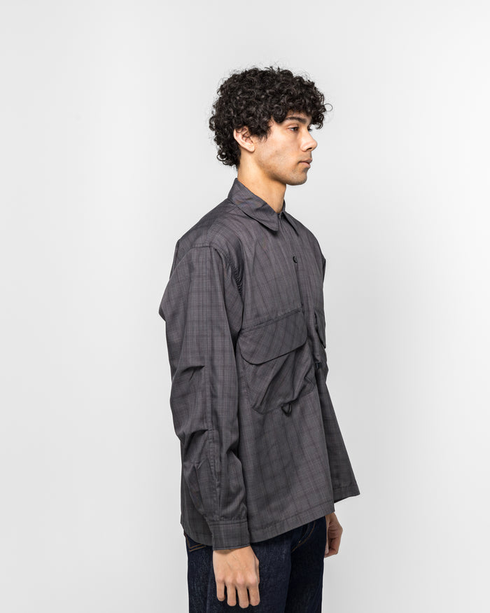 Tech Sports Open Collar Shirt L/S - Nova Check Charcoal Grey