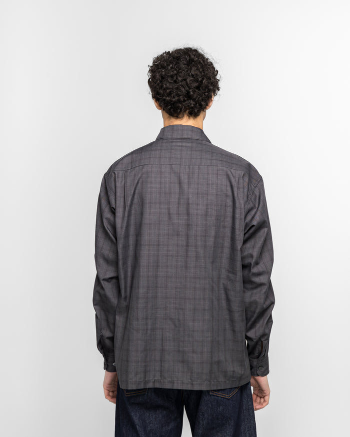Tech Sports Open Collar Shirt L/S - Nova Check Charcoal Grey