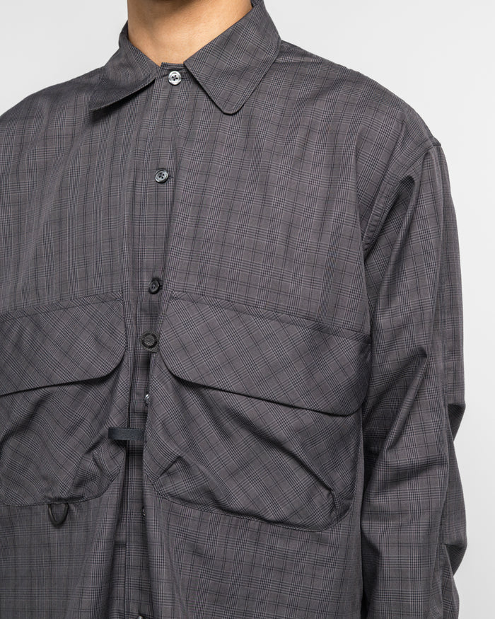 Tech Sports Open Collar Shirt L/S - Nova Check Charcoal Grey