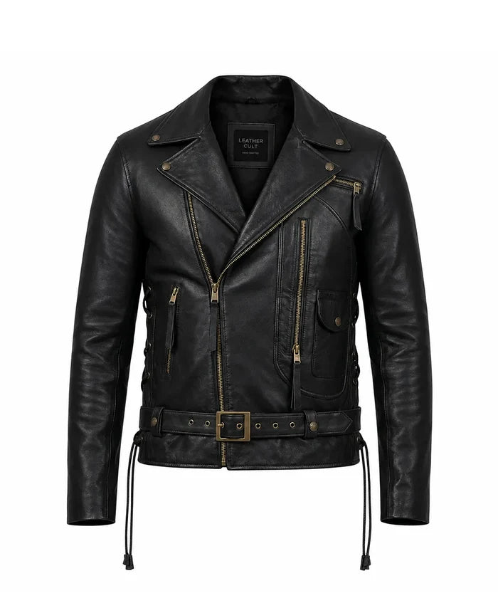Terminator 2 Black Biker Leather Jacket for Men