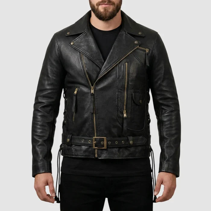 Terminator 2 Black Biker Leather Jacket for Men