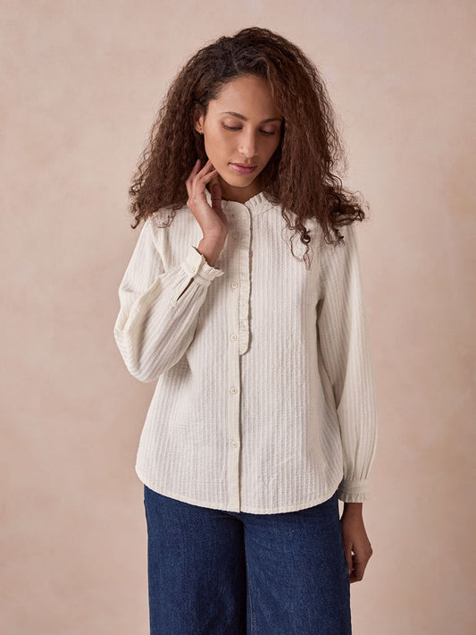 Textured Cotton Shirt With Frill Collar