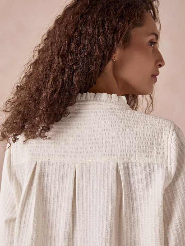 Textured Cotton Shirt With Frill Collar