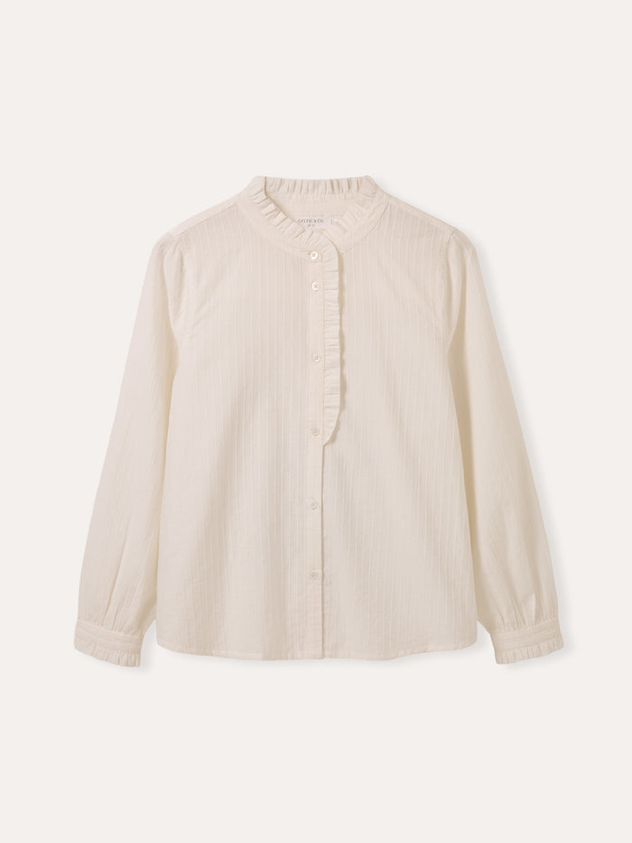 Textured Cotton Shirt With Frill Collar