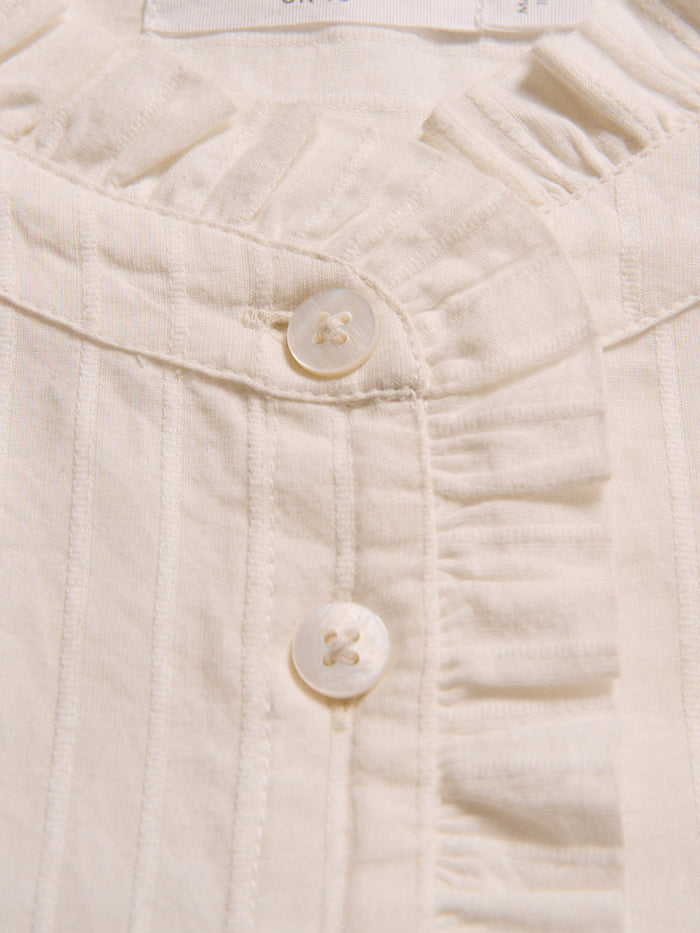 Textured Cotton Shirt With Frill Collar